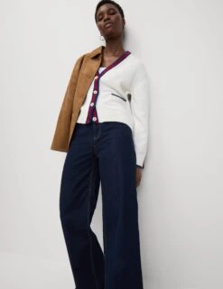 Cotton Rich Tipped Detail Relaxed Cardigan -M&S Cotton Rich Tipped Detail Relaxed Cardigan 2