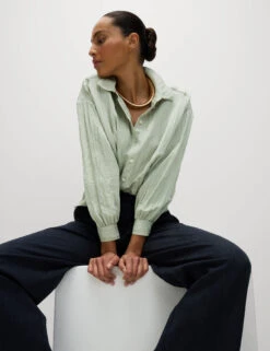 Crinkle Textured Collared Shirt