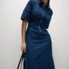 Denim Button Front Midi Shirt Dress