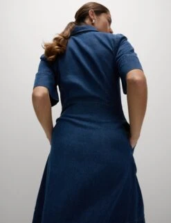 Denim Button Front Midi Shirt Dress -M&S Denim Button Front Midi Shirt Dress 4