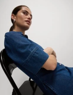 Denim Button Front Midi Shirt Dress -M&S Denim Button Front Midi Shirt Dress 5