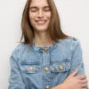 Denim Collarless Short Jacket -M&S Denim Collarless Short Jacket