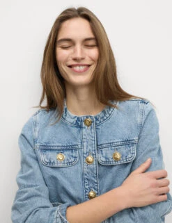 Denim Collarless Short Jacket