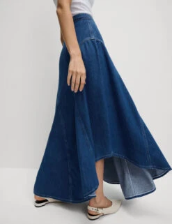 Denim High Waisted Maxi Asymmetric Skirt