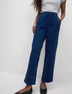 Denim Jersey Straight Leg Trousers