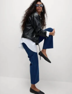 Denim Jersey Straight Leg Trousers -M&S Denim Jersey Straight Leg Trousers 3