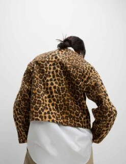 Denim Leopard Print Collarless Jacket -M&S Denim Leopard Print Collarless Jacket 3