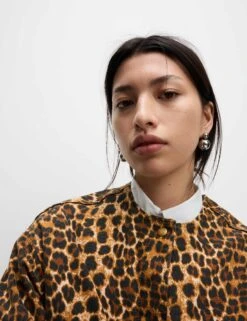 Denim Leopard Print Collarless Jacket -M&S Denim Leopard Print Collarless Jacket 5