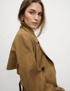 Double Breasted Longline Suedette Trench Coat -M&S Double Breasted Longline Suedette Trench Coat 2
