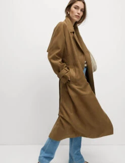 Double Breasted Longline Suedette Trench Coat -M&S Double Breasted Longline Suedette Trench Coat 4