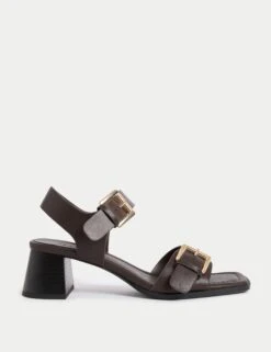 Double Buckle Block Heel Sandal