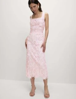 Embellished Cutwork Midaxi Column Skirt