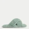 Faux Fur Crossover Open Toe Slippers