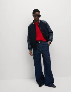 Faux Leather Relaxed College Bomber Jacket -M&S Faux Leather Relaxed College Bomber Jacket 3