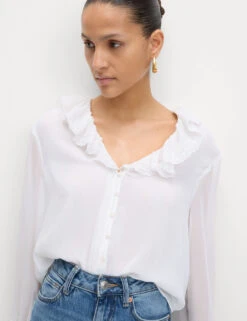 Frill Neck Broderie Button Through Blouse -M&S Frill Neck Broderie Button Through Blouse 2