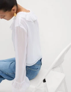 Frill Neck Broderie Button Through Blouse -M&S Frill Neck Broderie Button Through Blouse 4