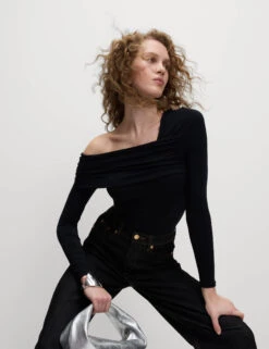 Jersey Asymmetric Neck Bardot Top 16 Jersey Asymmetric Neck Bardot Top -M&S Jersey Asymmetric Neck Bardot Top 3