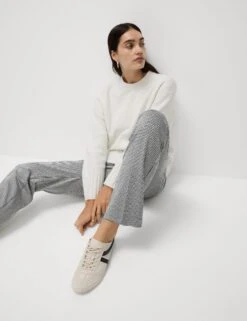 Jersey Checked Straight Leg Trousers -M&S Jersey Checked Straight Leg Trousers 3