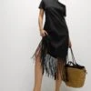 Jersey Fringe Trim Midaxi T-Shirt Beach Dress -M&S Jersey Fringe Trim Midaxi T Shirt Beach Dress