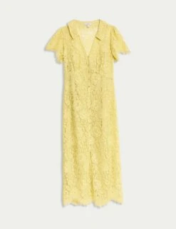 Lace Button Through Midi Tea Dress With Cotton -M&S Lace Button Through Midi Tea Dress With Cotton 1