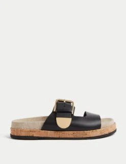Leather Buckle Footbed Sandals