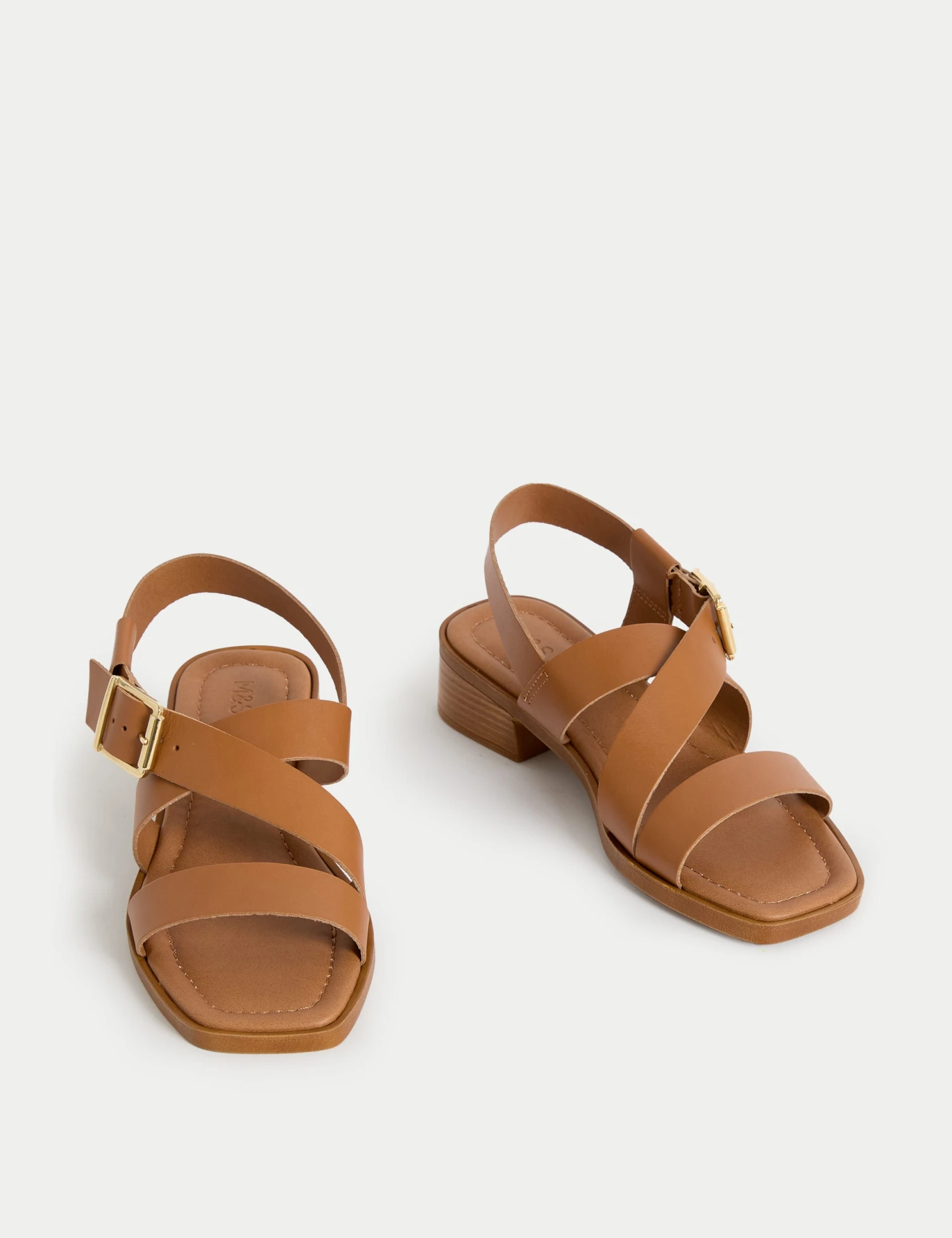 Leather Buckle Strappy Block Heel Sandals 4 Leather Buckle Strappy Block Heel Sandals - Image 2