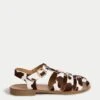 Leather Cow Print Ankle Strap Fisherman Sandals
