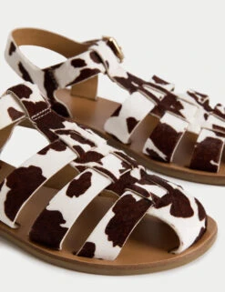 Leather Cow Print Ankle Strap Fisherman Sandals -M&S Leather Cow Print Ankle Strap Fisherman Sandals 2