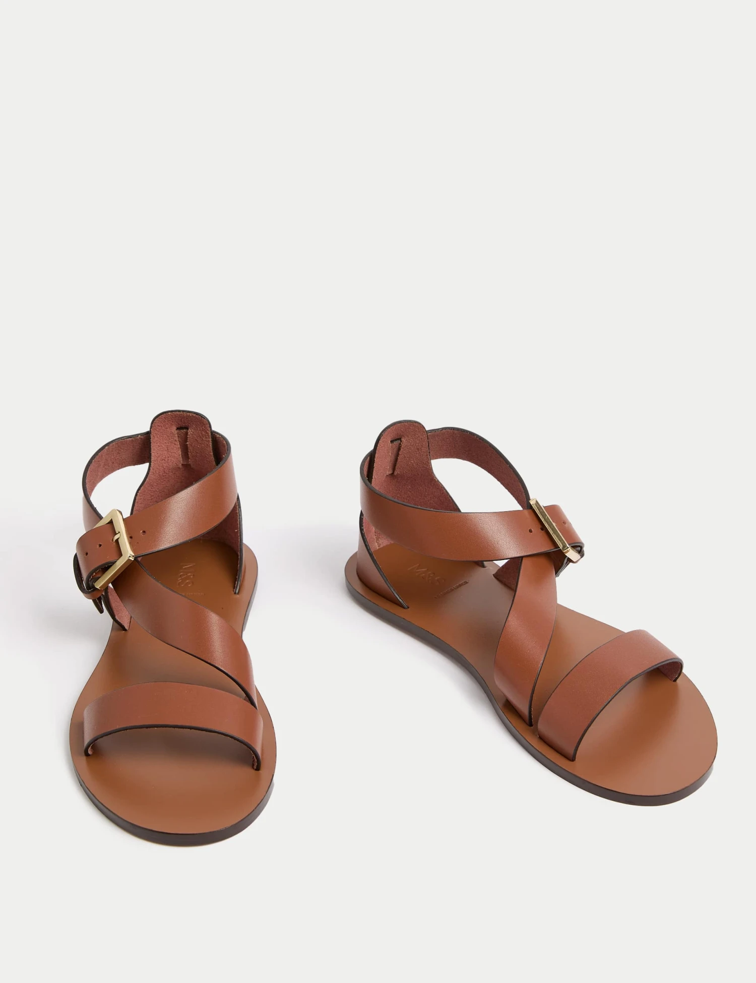 Leather Crossover Ankle Strap Flat Sandals 4 Leather Crossover Ankle Strap Flat Sandals - Image 2