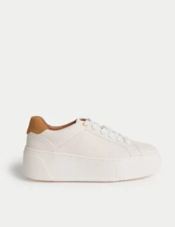 Leather Lace Up Platform Trainers With Freshfeet™