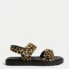 Leather Leopard Print Flatform Sandals -M&S Leather Leopard Print Flatform Sandals