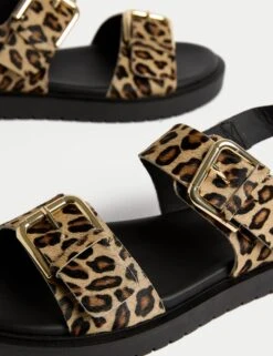 Leather Leopard Print Flatform Sandals -M&S Leather Leopard Print Flatform Sandals 2