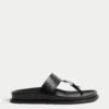 Leather Look Buckle Footbed Toe Thong Sandals -M&S Leather Look Buckle Footbed Toe Thong Sandals