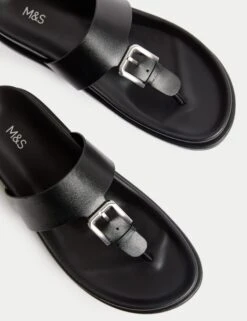 Leather Look Buckle Footbed Toe Thong Sandals -M&S Leather Look Buckle Footbed Toe Thong Sandals 2