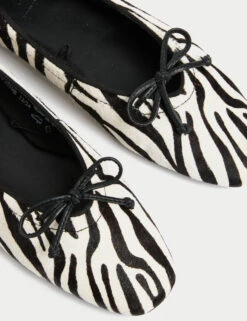 Leather Pony Hair Zebra Print Bow Ballet Pumps -M&S Leather Pony Hair Zebra Print Bow Ballet Pumps 2