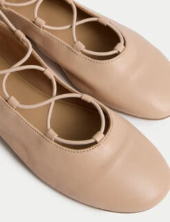 Leather Strappy Flat Ballet Pumps -M&S Leather Strappy Flat Ballet Pumps 2