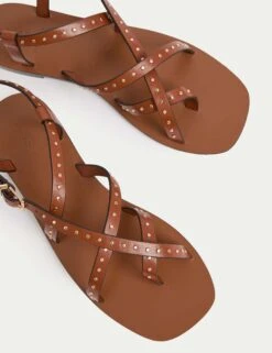 Leather Studded Ankle Strap Flat Sandals -M&S Leather Studded Ankle Strap Flat Sandals 2