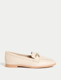 Leather Trim Square Toe Loafers