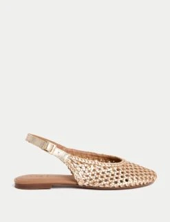 Leather Woven Flat Slingback Shoes