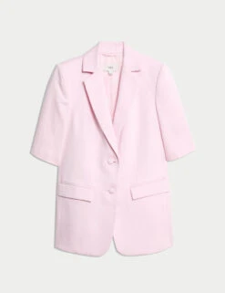 Linen Blend Short Sleeve Single Breasted Blazer -M&S Linen Blend Short Sleeve Single Breasted Blazer 1