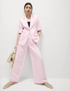 Linen Blend Short Sleeve Single Breasted Blazer -M&S Linen Blend Short Sleeve Single Breasted Blazer 2