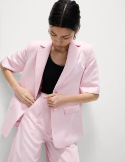 Linen Blend Short Sleeve Single Breasted Blazer -M&S Linen Blend Short Sleeve Single Breasted Blazer 4