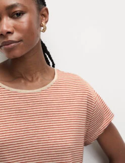 Linen Blend Striped T-Shirt -M&S Linen Blend Striped T Shirt 2