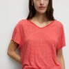 Linen Blend Striped V-Neck T-Shirt -M&S Linen Blend Striped V Neck T Shirt
