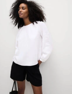 Linen Rich Broderie Blouse -M&S Linen Rich Broderie Blouse 2