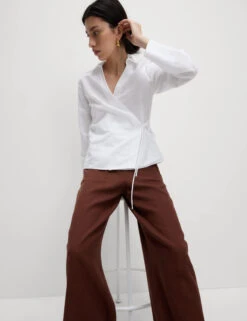 Linen Rich Collared Tie Front Shirt -M&S Linen Rich Collared Tie Front Shirt 3