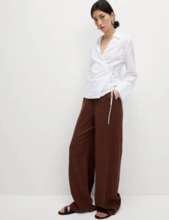 Linen Rich Collared Tie Front Shirt -M&S Linen Rich Collared Tie Front Shirt 5