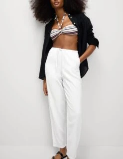 Linen-Rich Drawstring Tapered Trousers -M&S Linen Rich Drawstring Tapered Trousers 2