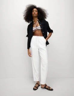 Linen-Rich Drawstring Tapered Trousers