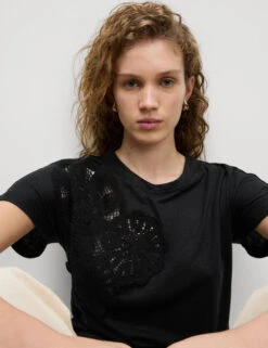 Linen Rich Embroidered T-Shirt